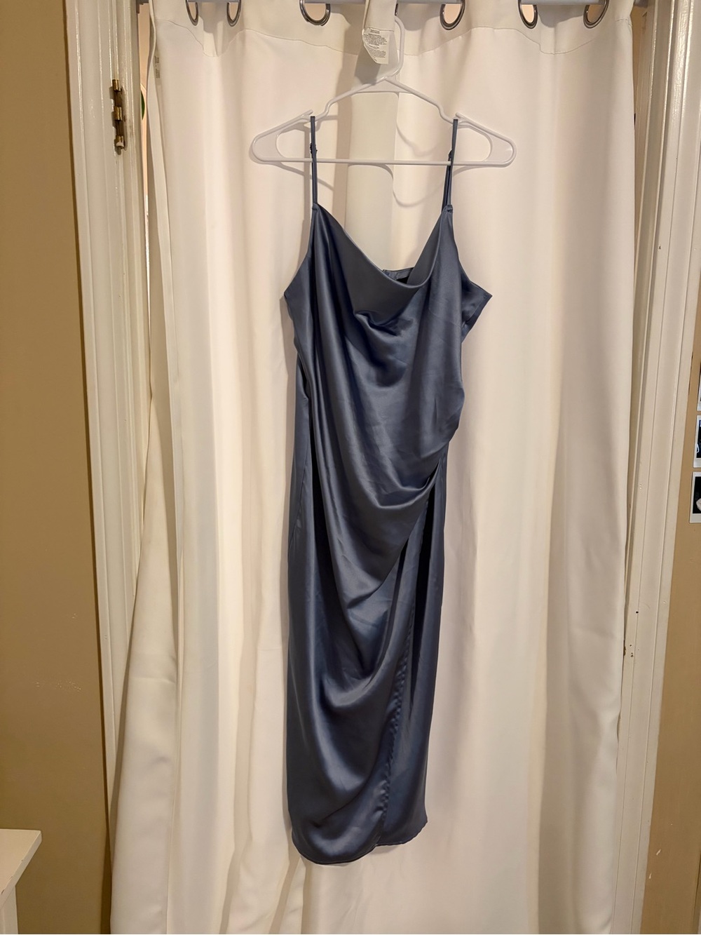 Lulu's Slate Blue Satin Cowl Midi Dress